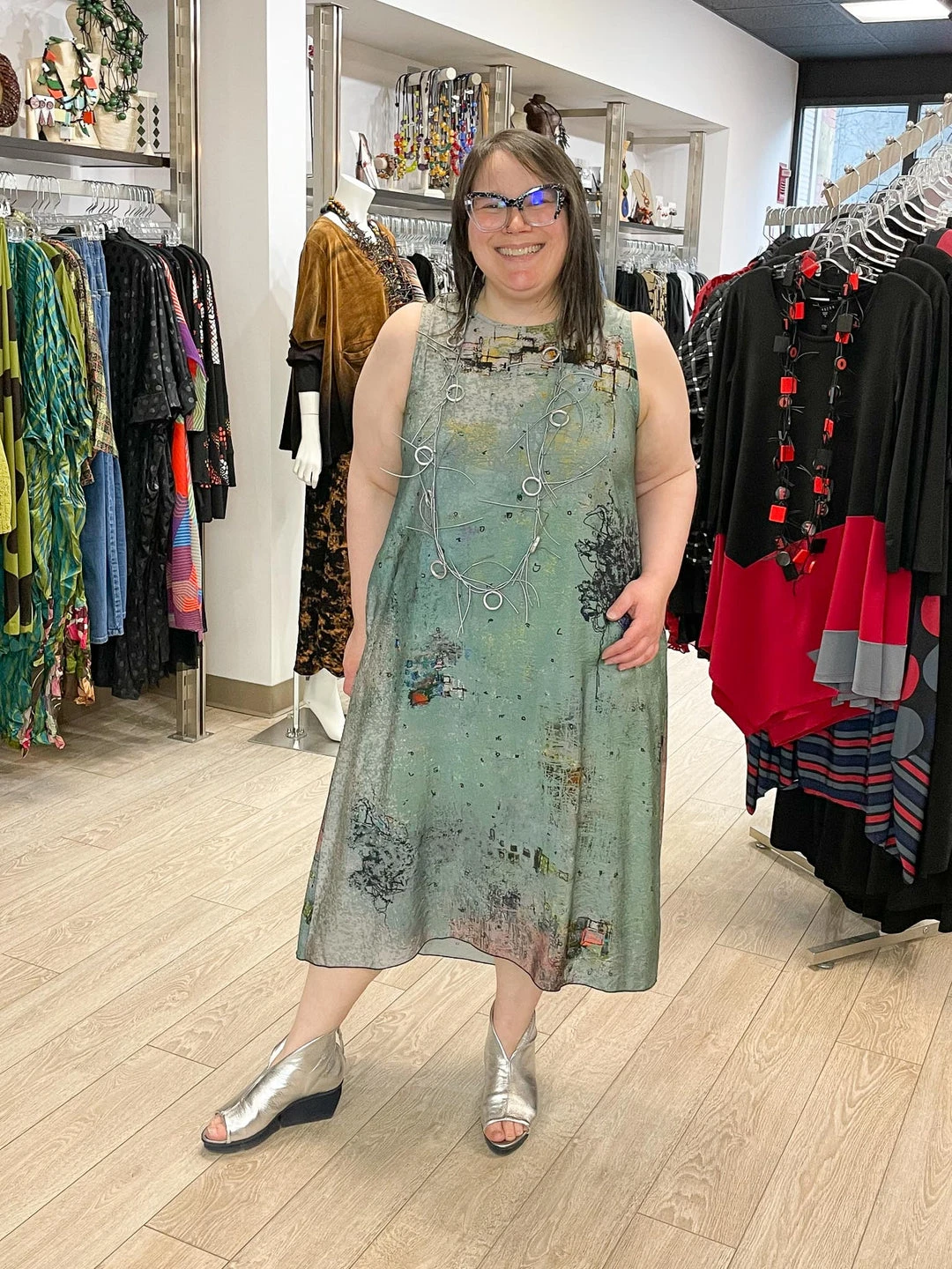 3 Potato 3 Potato Art Print Tank Dress, Grey Multi