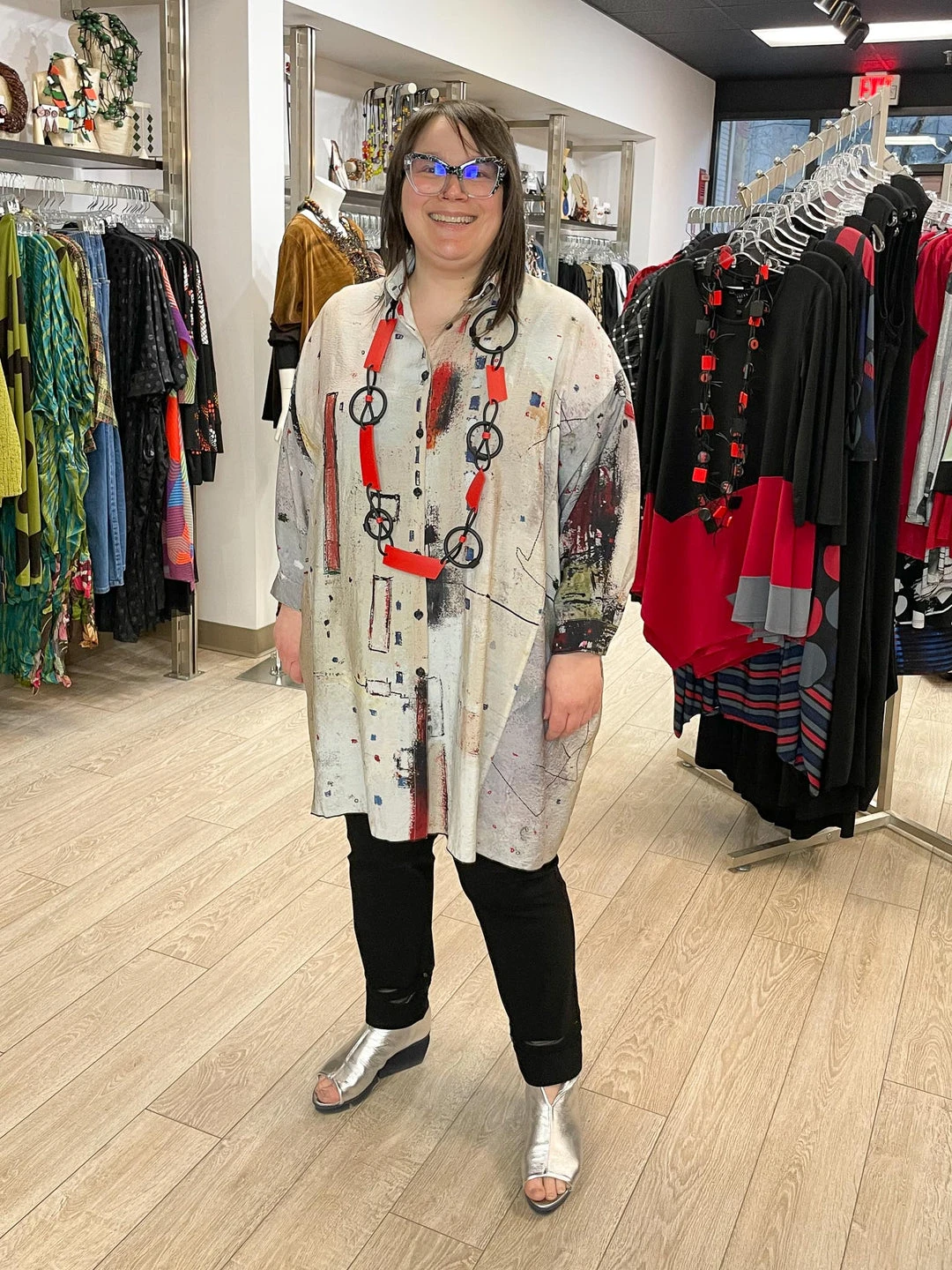 3 Potato Art Print Tunic Shirt , Cream/Red Multi 3 Potato