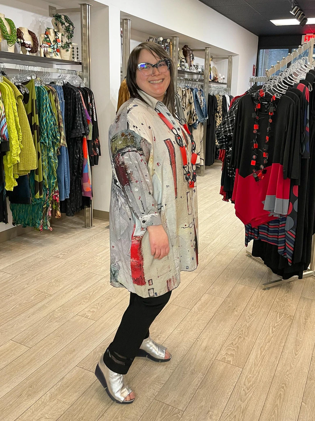 3 Potato Art Print Tunic Shirt , Cream/Red Multi 3 Potato