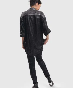 Alembika After Dark Leopard Shimmer Button Front Shirt Blouse, Multi