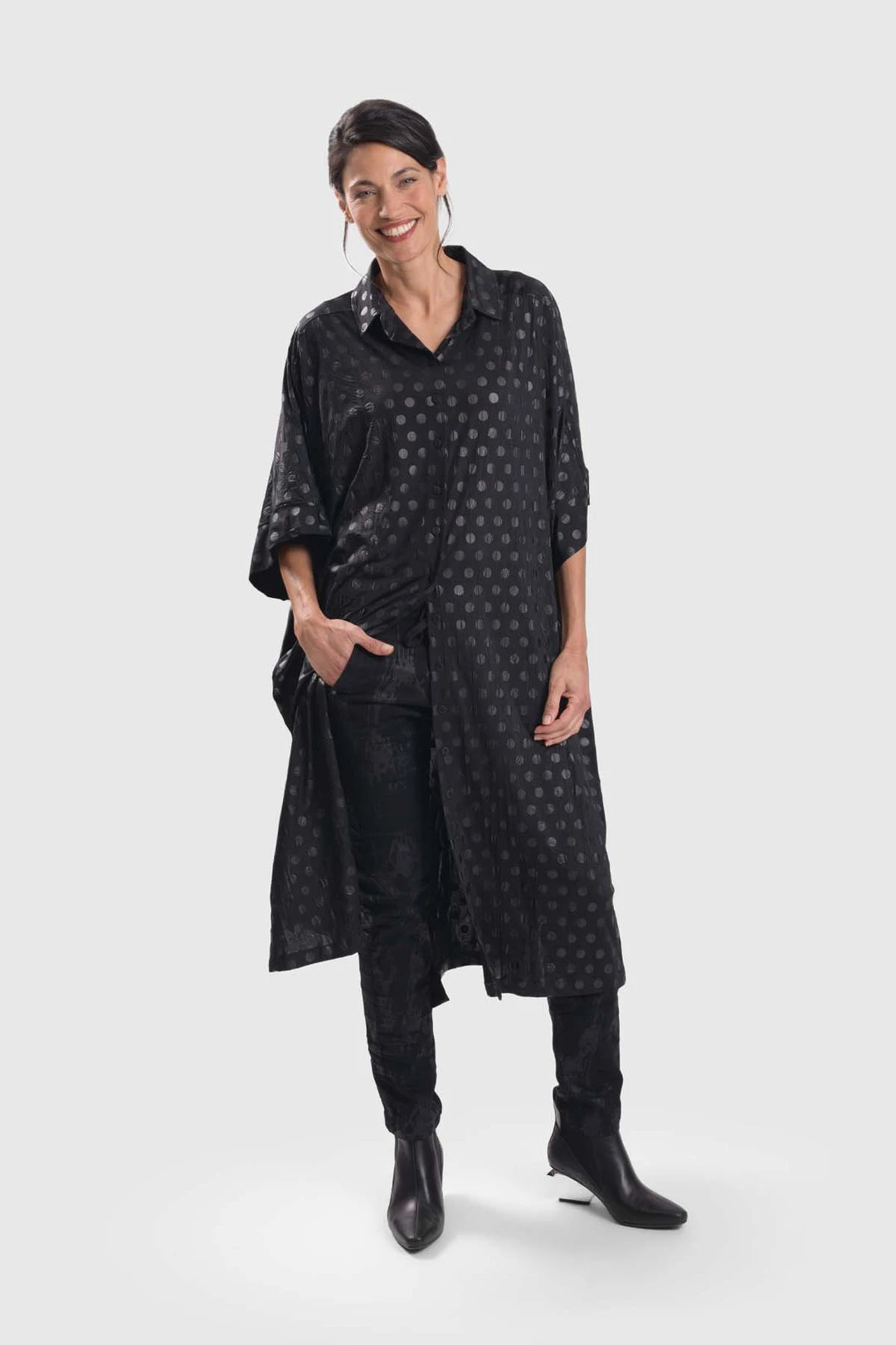 Alembika After Dark Tonal Polka Dot Shirt Dress, Circles