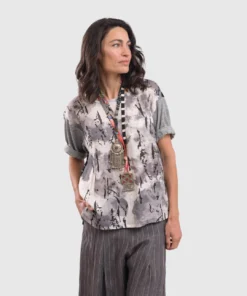Alembika Linen Mix Boxy Top, Fog