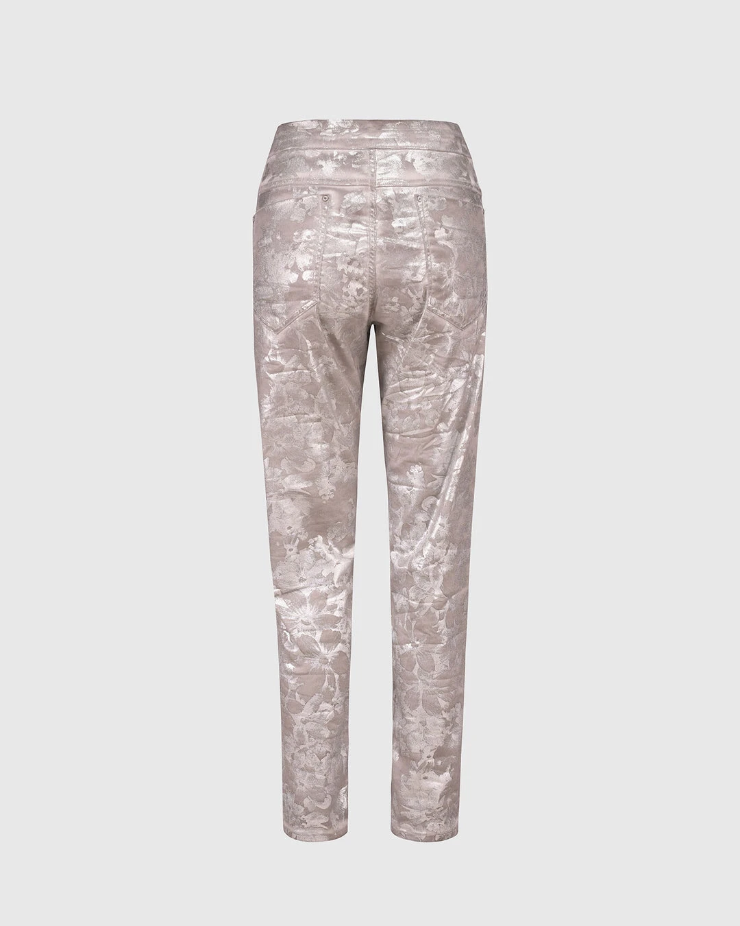 Alembika Metallic Floral Iconic Slim Leg Pant, Silver