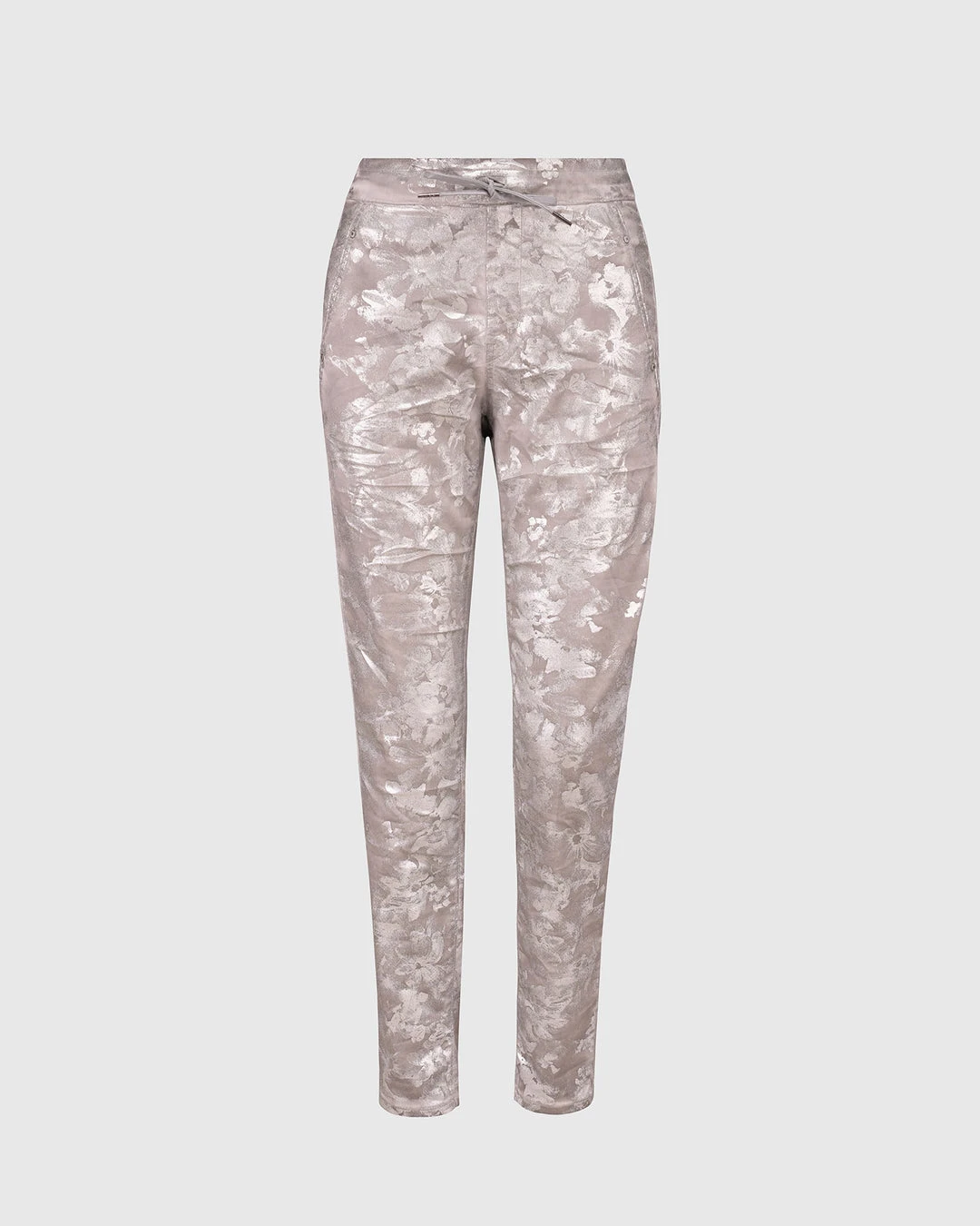 Alembika Metallic Floral Iconic Slim Leg Pant, Silver