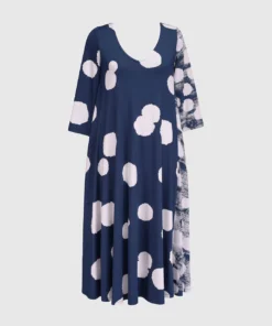 Alembika Alembika Mixed Dot V Neck A-Line Dress, Navy