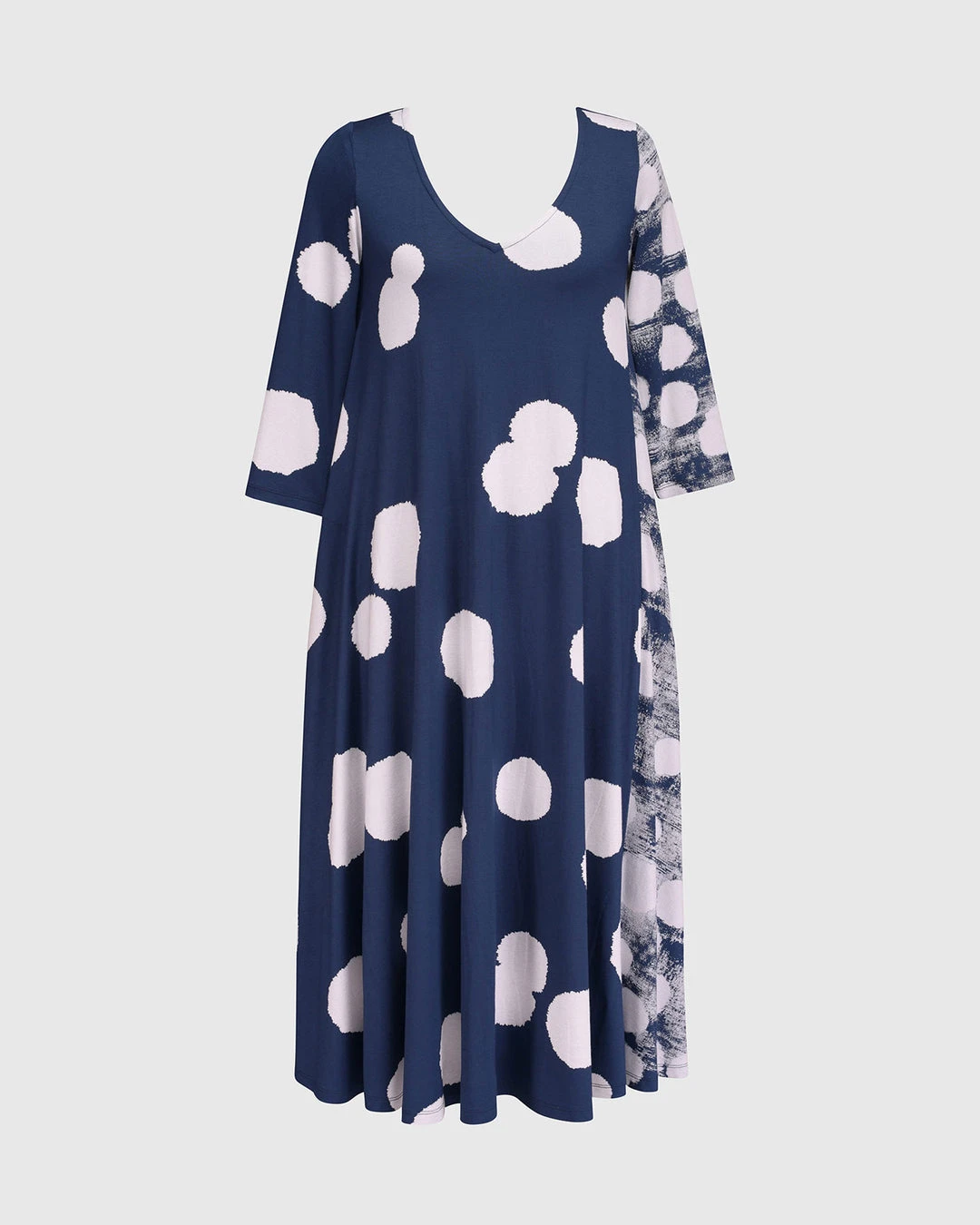Alembika Alembika Mixed Dot V Neck A-Line Dress, Navy