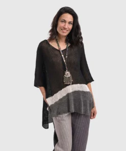 Alembika Open Knit Asymmetric V Neck Sweater, Black Alembika