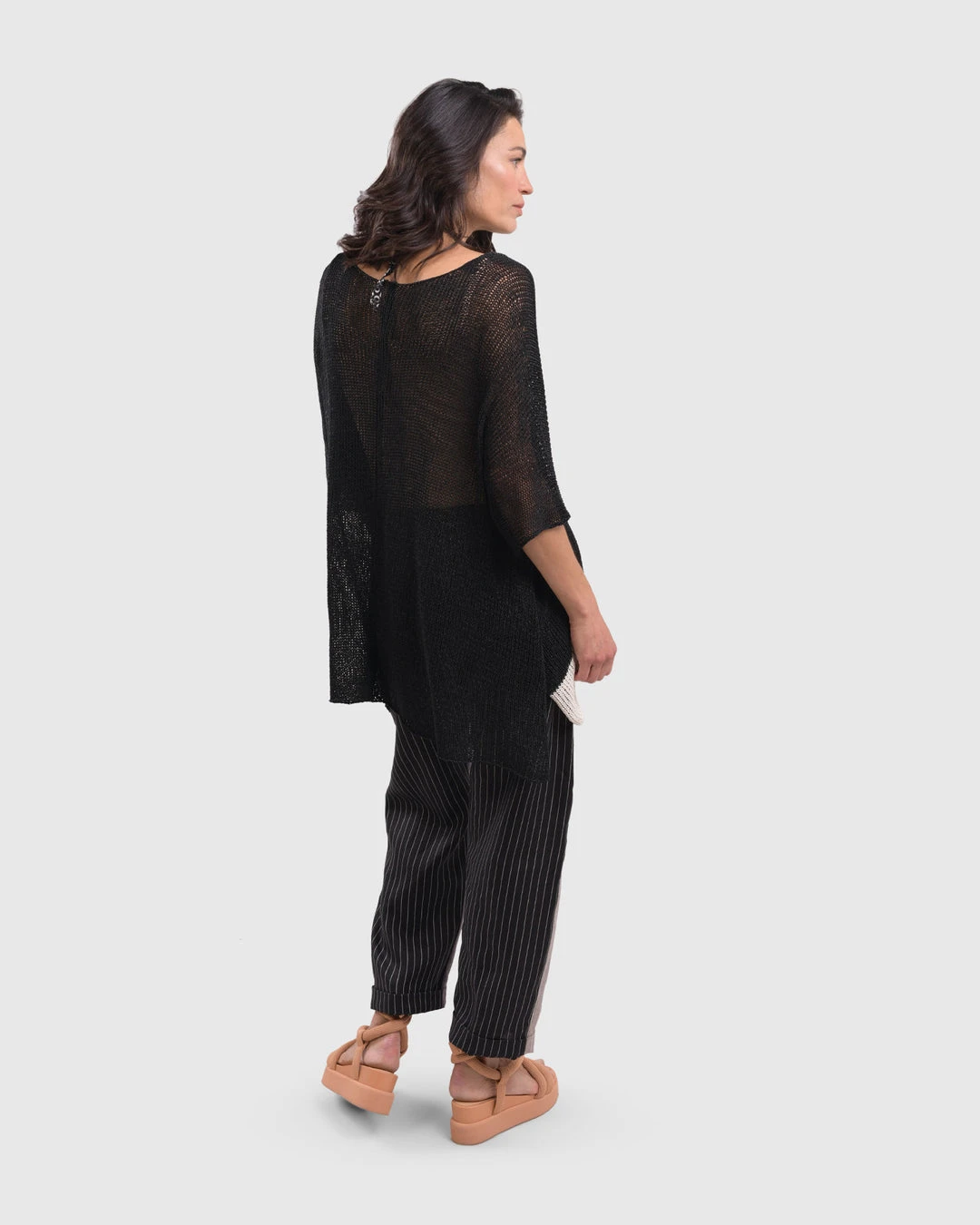 Alembika Open Knit Asymmetric V Neck Sweater, Black Alembika