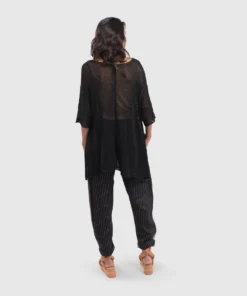 Alembika Open Knit Asymmetric V Neck Sweater, Black Alembika