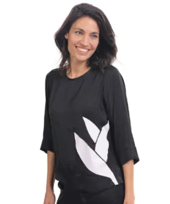 Alembika Satin Applique Boxy Top, Black Alembika