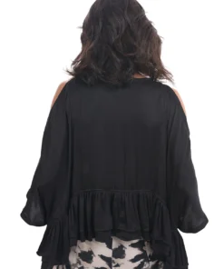 Alembika Satin Cold Shoulder Ruffle Top, Black Alembika