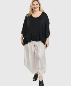 Alembika Satin Cold Shoulder Ruffle Top, Black Alembika