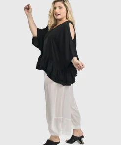 Alembika Satin Cold Shoulder Ruffle Top, Black Alembika