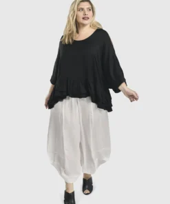 Alembika Satin Cold Shoulder Ruffle Top, Black Alembika