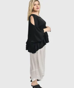 Alembika Satin Cold Shoulder Ruffle Top, Black Alembika