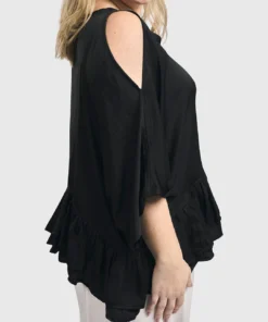 Alembika Satin Cold Shoulder Ruffle Top, Black Alembika