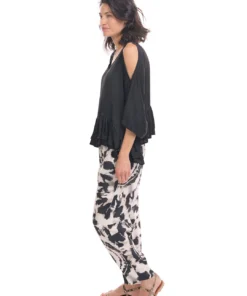 Alembika Satin Cold Shoulder Ruffle Top, Black Alembika