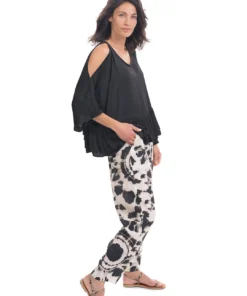 Alembika Satin Cold Shoulder Ruffle Top, Black Alembika