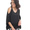 Alembika Satin Cold Shoulder Ruffle Top, Black Alembika