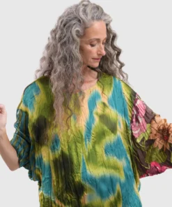 Alembika Satin Crush Dot Mesh Back Tunic, Aquamarine Alembika