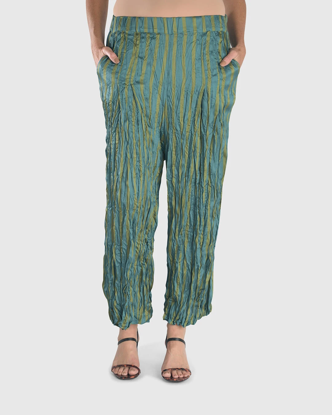 Alembika Satin Crush Striped Pant, Turquoise