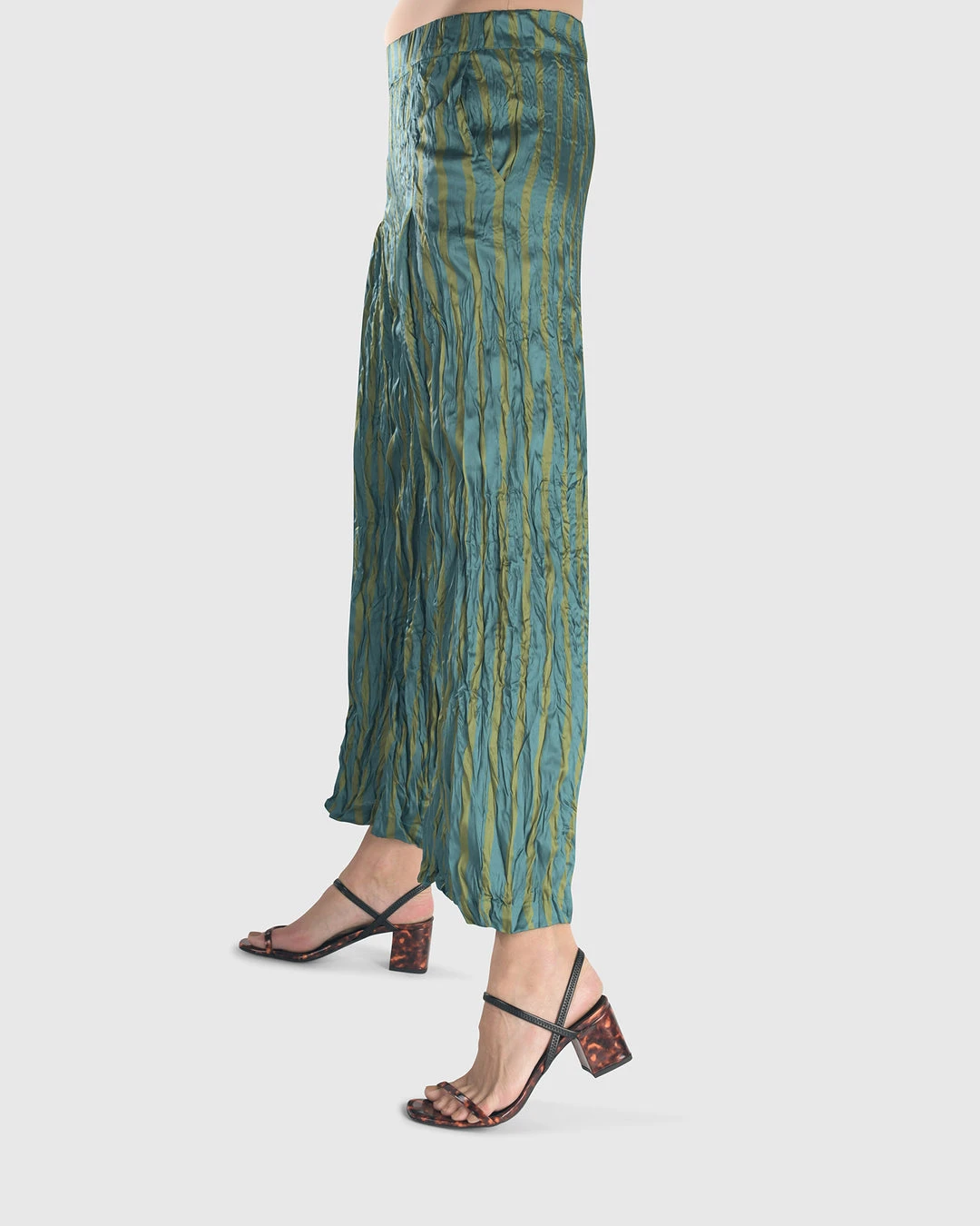 Alembika Satin Crush Striped Pant, Turquoise