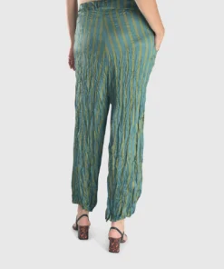 Alembika Satin Crush Striped Pant, Turquoise