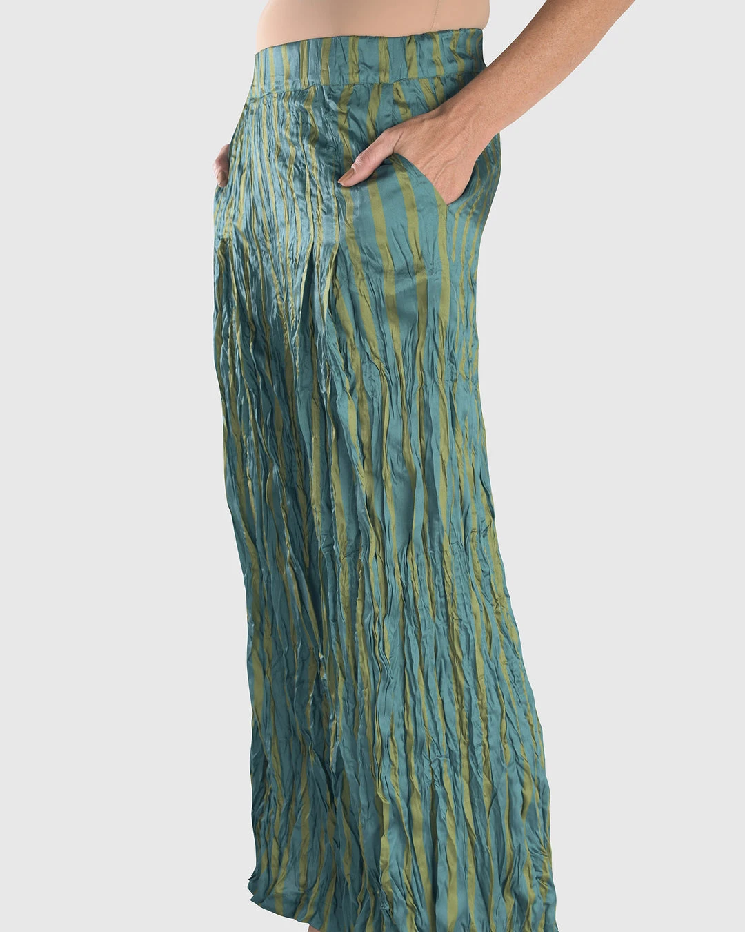 Alembika Satin Crush Striped Pant, Turquoise