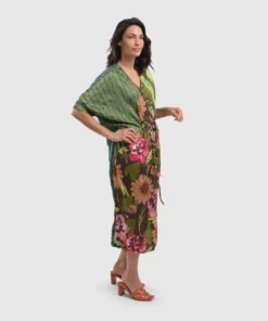 Alembika Satin Crush V Neck Dress, Aquamarine Alembika