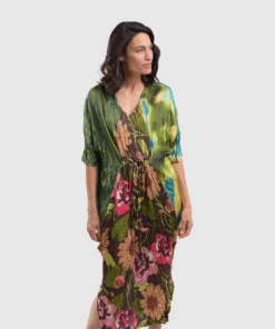 Alembika Satin Crush V Neck Dress, Aquamarine Alembika