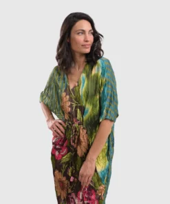 Alembika Satin Crush V Neck Dress, Aquamarine Alembika