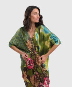 Alembika Satin Crush V Neck Dress, Aquamarine Alembika