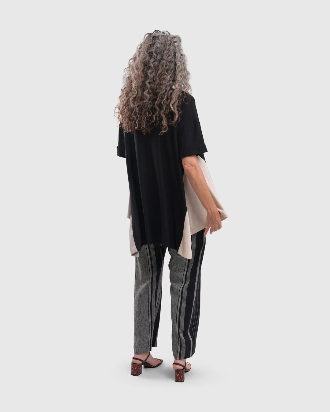 Alembika Alembika Striped Knit Accent V Neck Swing Top, Multi