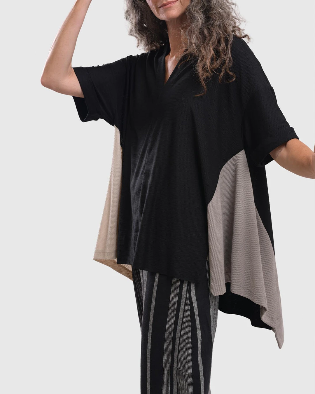 Alembika Alembika Striped Knit Accent V Neck Swing Top, Multi