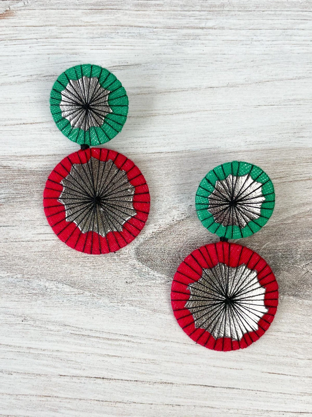 Beyond Threads Double Shiitake Earrings, Green/Red