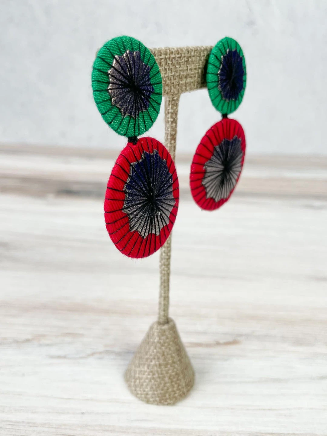 Beyond Threads Double Shiitake Earrings, Green/Red