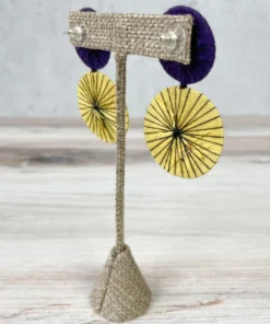 Beyond Threads Double Shiitake Earrings, Purple/Yellow