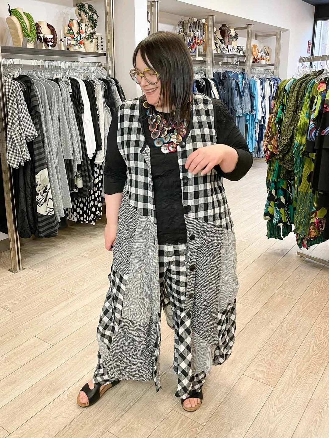 Bodil Long Vest/Dress, Black/White