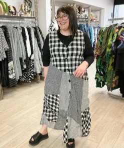 Bodil Long Vest/Dress, Black/White