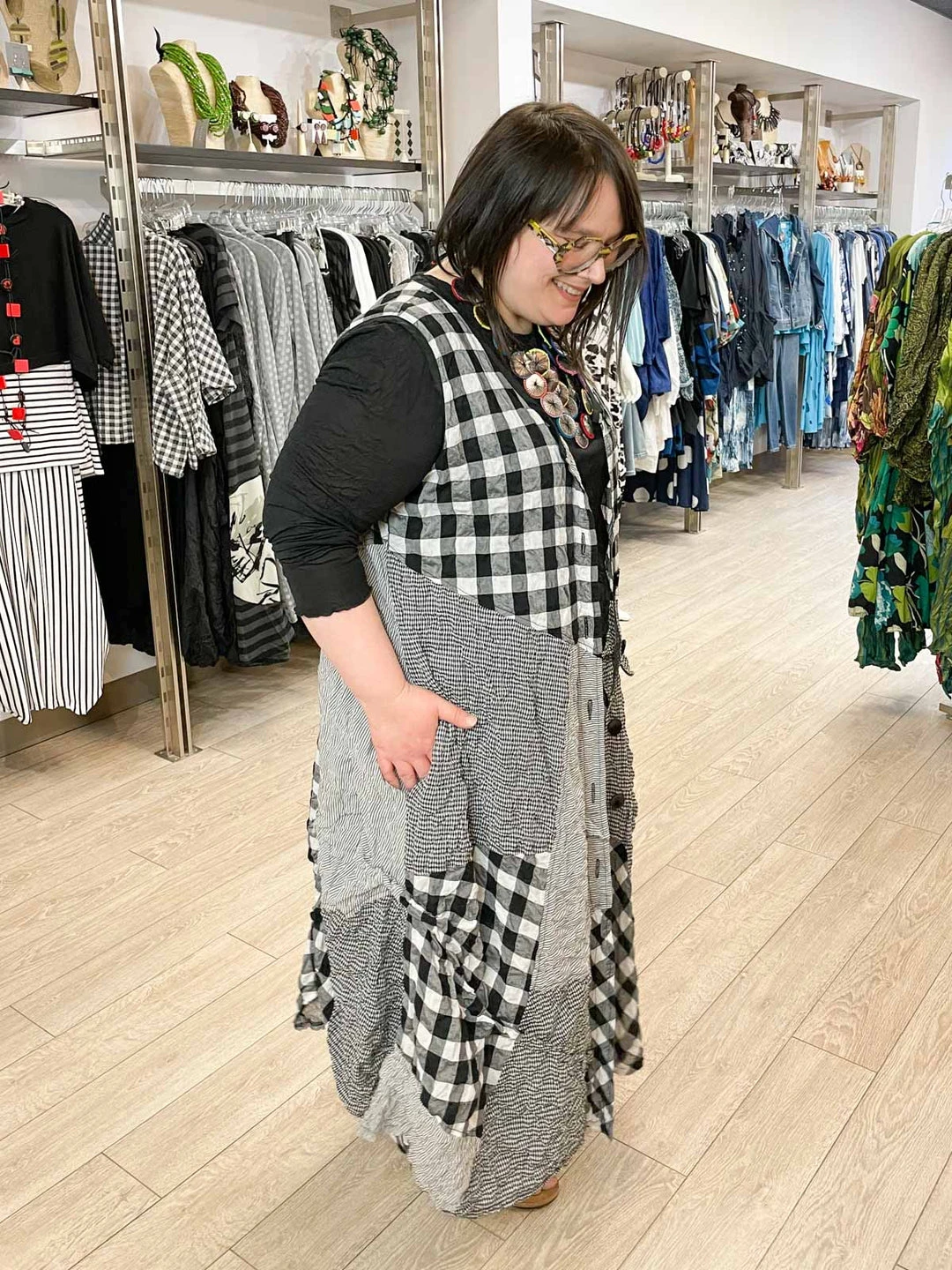 Bodil Long Vest/Dress, Black/White