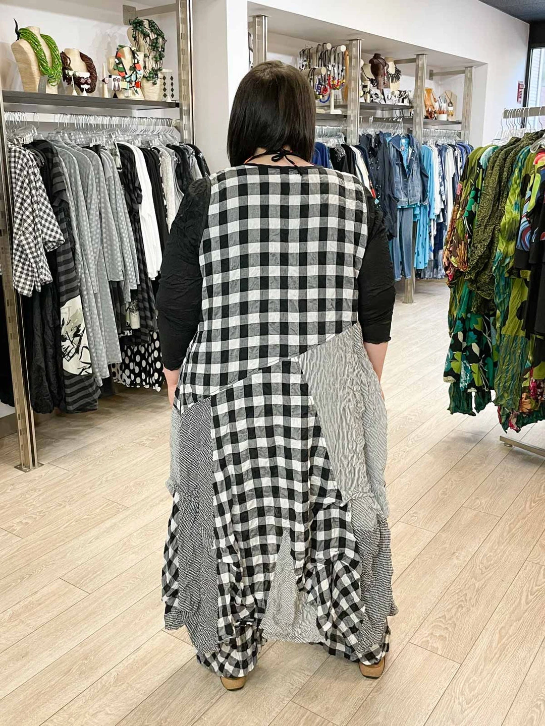 Bodil Long Vest/Dress, Black/White