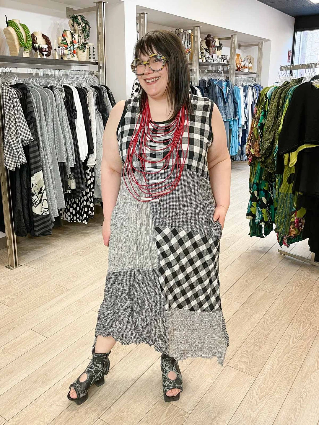 Bodil Patch Dress, Black/White