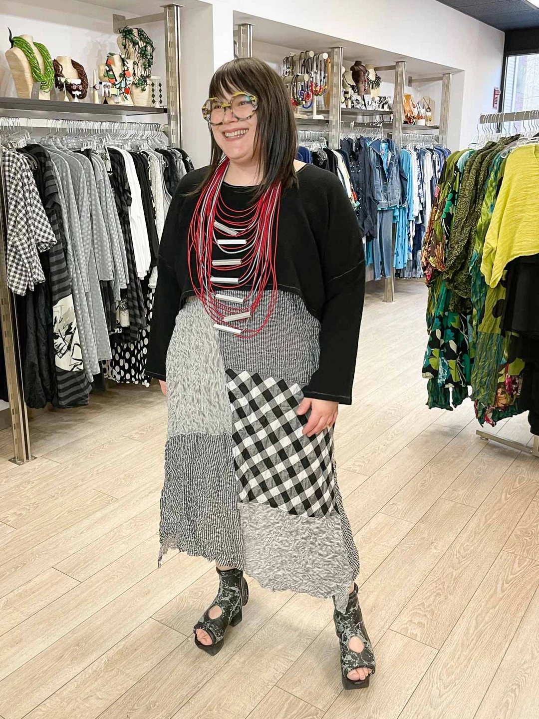 Bodil Patch Dress, Black/White