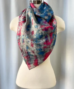 Carter Smith Scarves Shibori Rectangular Silk Scarf, Grey Pink Blue