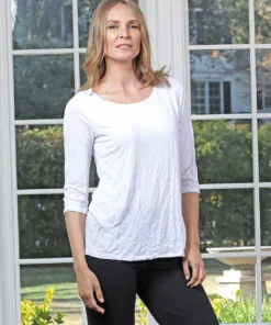 Chalet Crinkle 3/4 Sleeve Basic Top, Black Chalet Et Ceci