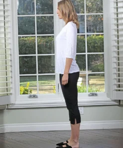 Chalet Crinkle 3/4 Sleeve Basic Top, Black Chalet Et Ceci