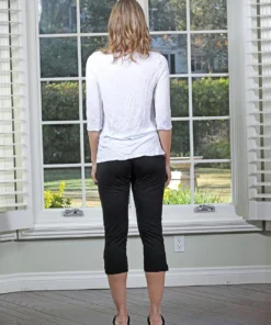 Chalet Crinkle 3/4 Sleeve Basic Top, Black Chalet Et Ceci