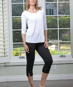 Chalet Crinkle 3/4 Sleeve Basic Top, Black Chalet Et Ceci