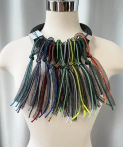 Christina Brampti Christina Brampti Tulle & Cord Fringe On Chunky Cord Necklace, Black Multi