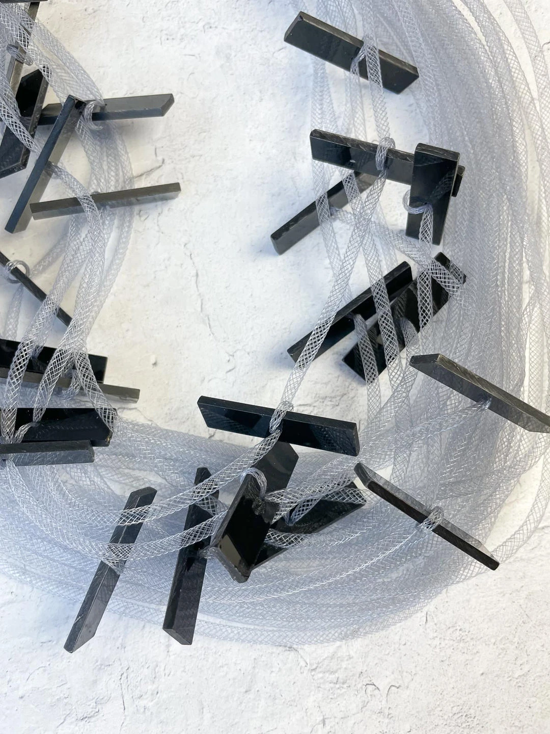 Christina Brampti Christina Brampti Short Multi Strand Tulle & Acrylic Bar Necklace, Grey/Black